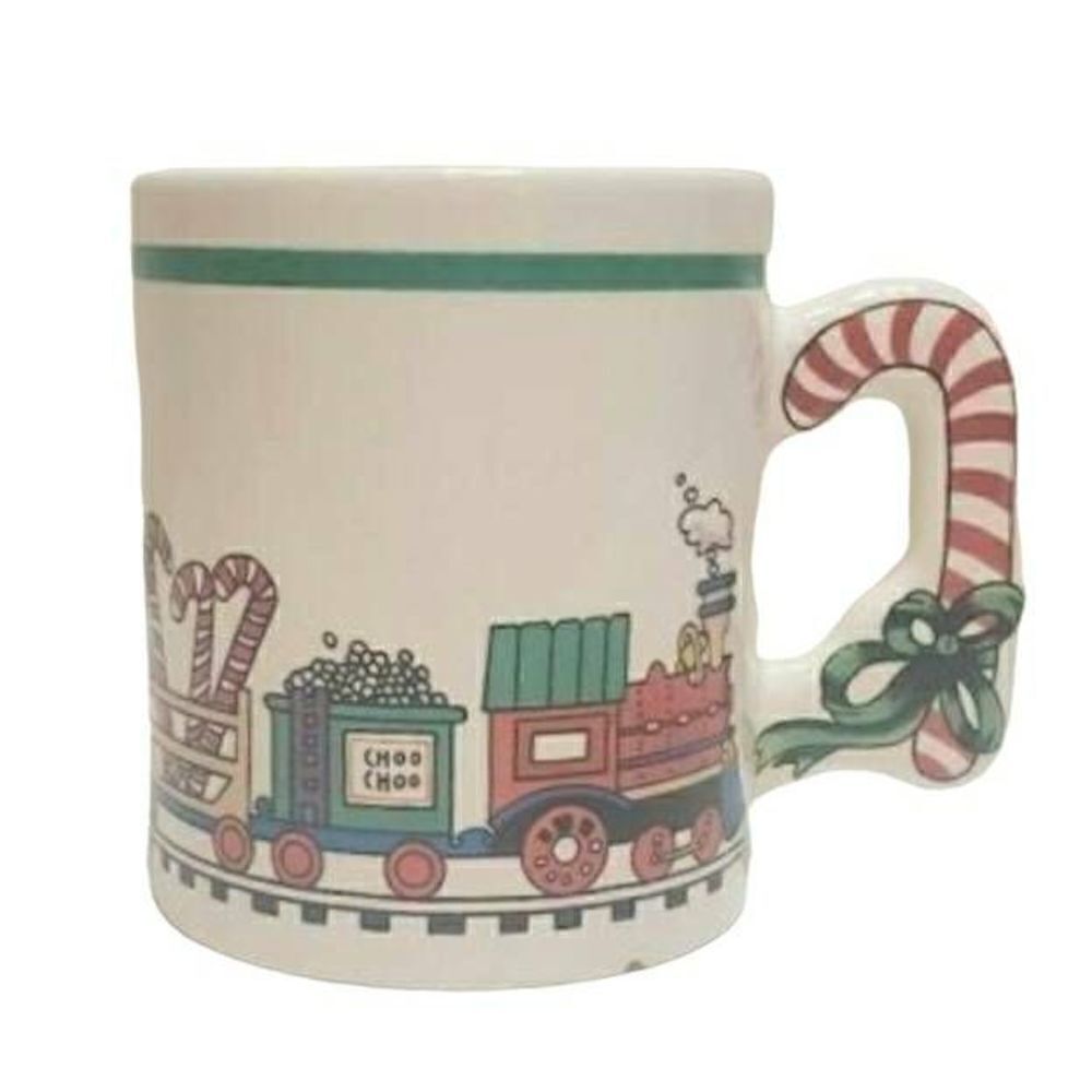 Vintage The Love Mug Christmas Train with‎ Candy Cane Handle Coffee Mug 1986